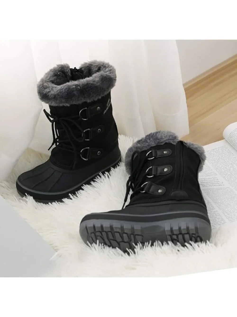 Dream Pairs Kids Toddler Size 10 Boots Winter Snow Faux Leather Fur Zip Lace-Up